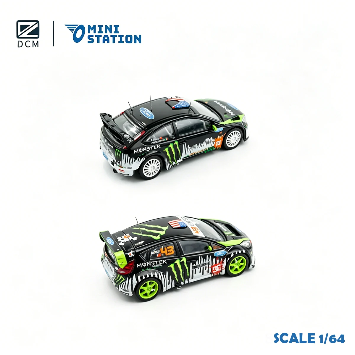 Фото DCM × Mini Station 1:64 Ken Block Rally Set Ford Focus/Fiesta Energy Drink Themed Livery, коллекционная модель автомобиля из литого металла, в наличии №3