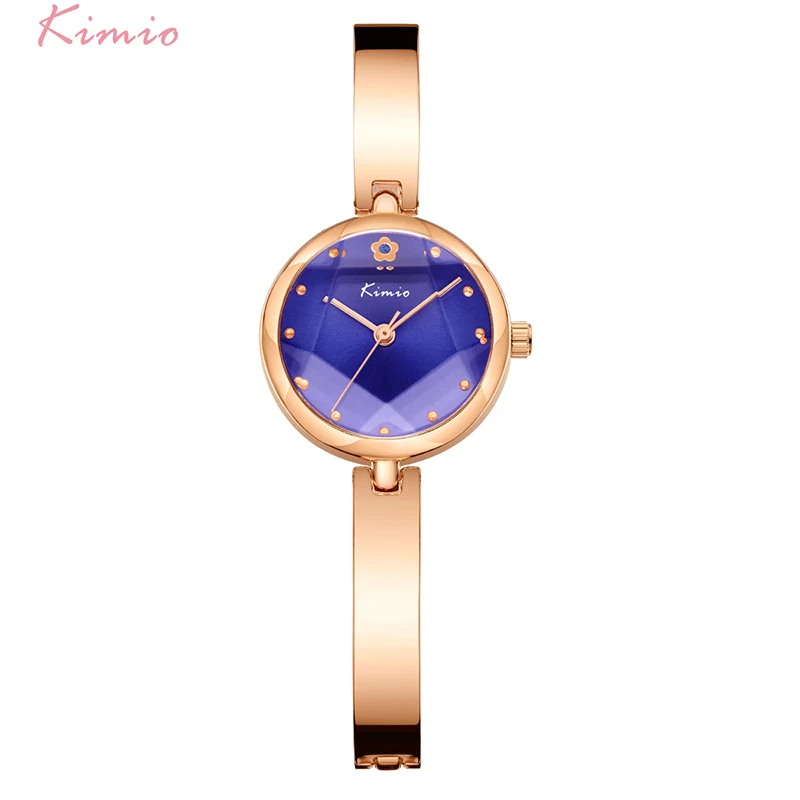 

KIMIO Love Bracelet Watches Luxury Fine Stainless Steel Ladies Watch Blue Flower Dress Wristwatch For Women Gift With Box Saati