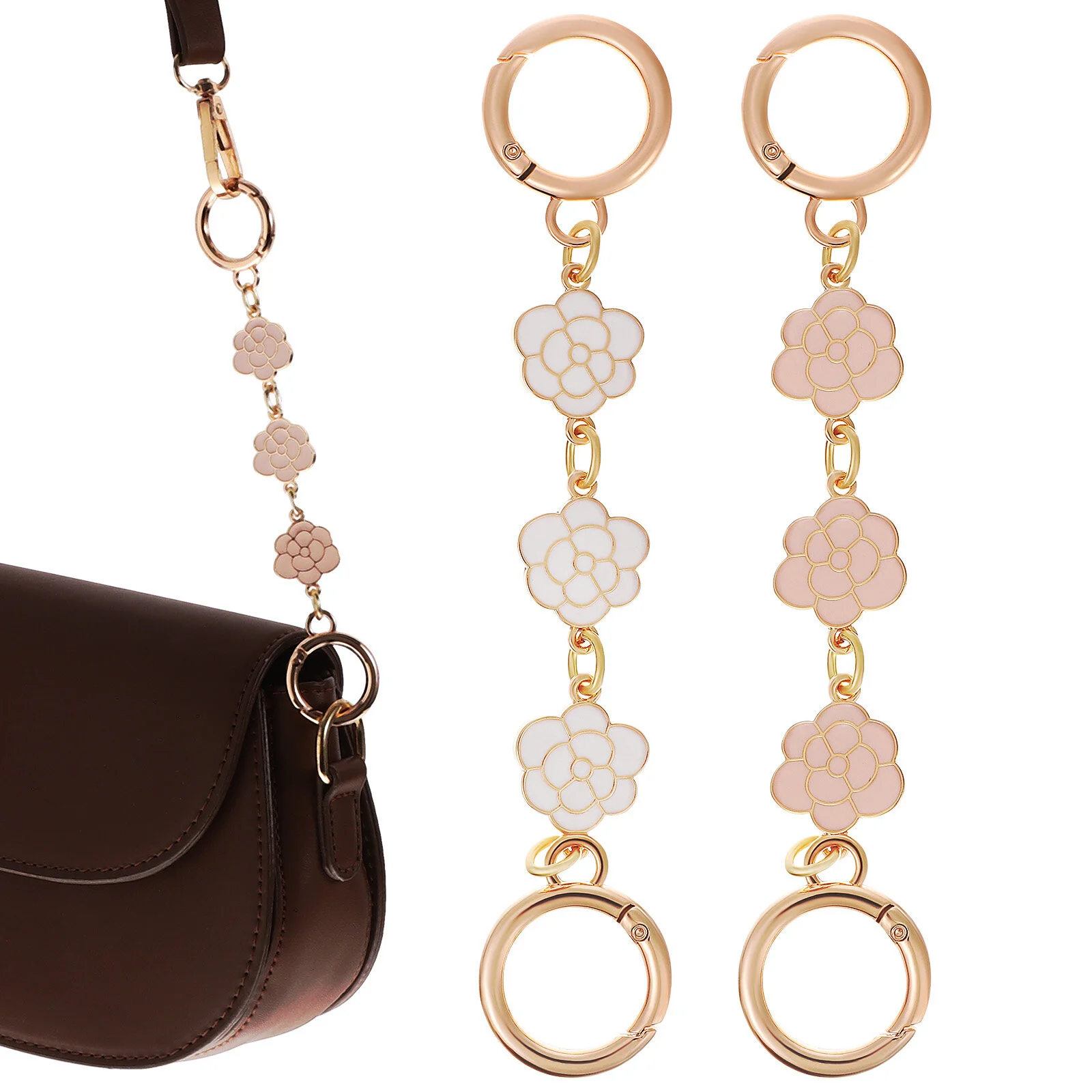 

2 Pcs Tote Bag Pink Crafting Supplies Chain Strap Extender Camellia Replacement Alloy Purse