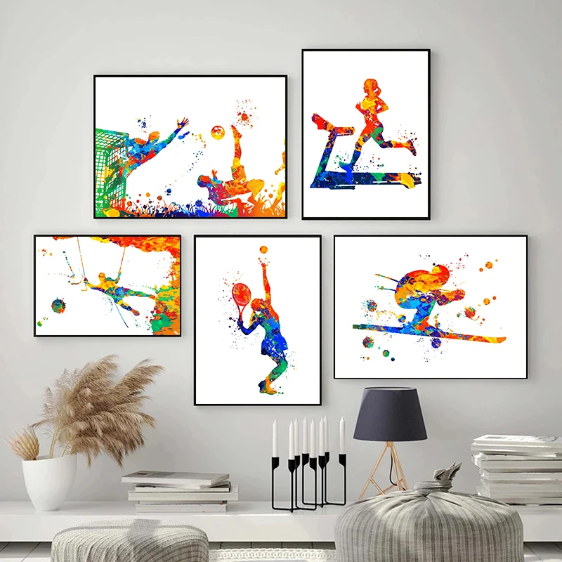 

Watercolor Sports Canvas Paintings Young Basketball Player Posters and Prints Wall Art Pictures for Living Room Decor Cuadros