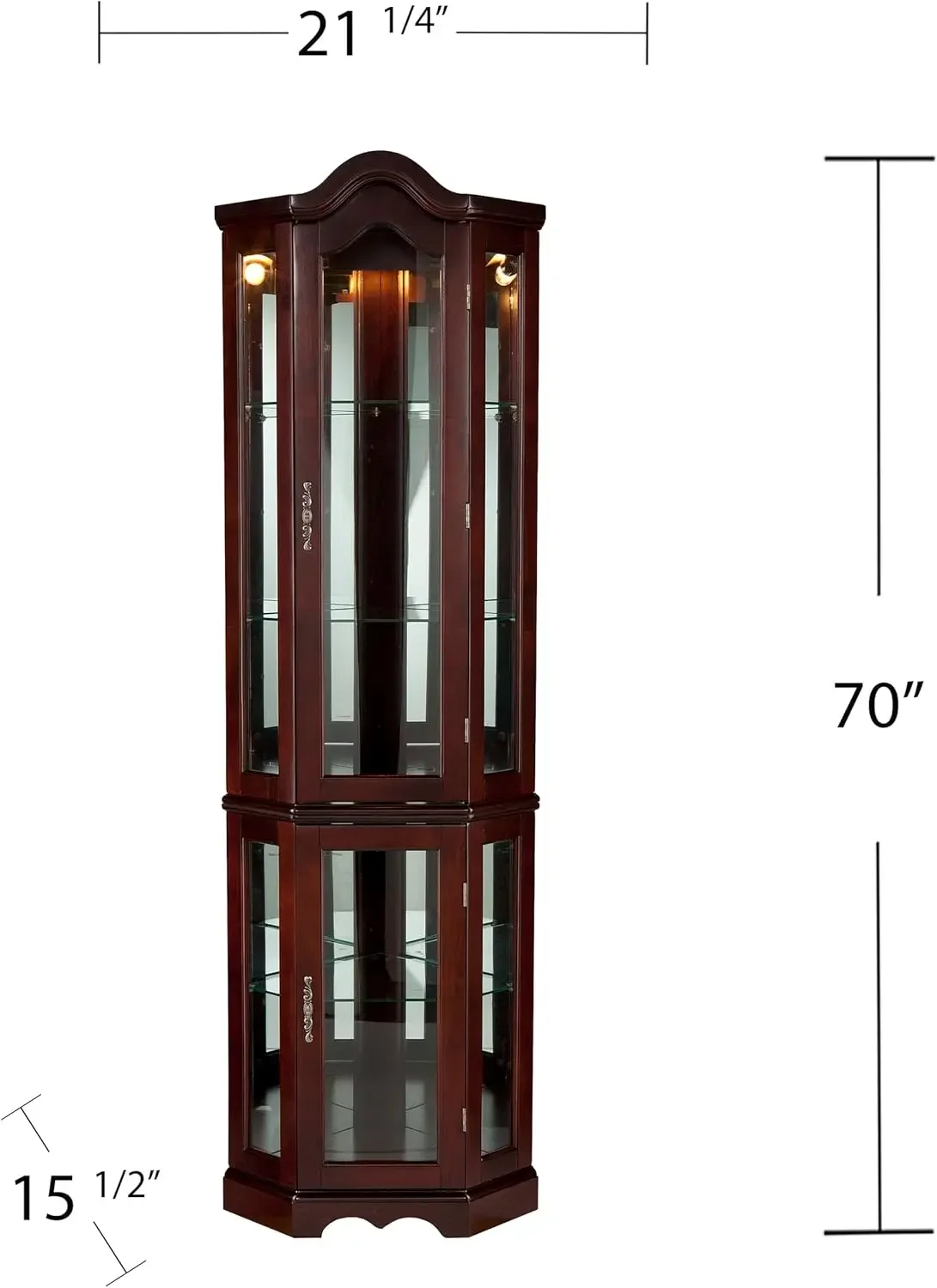 Коллекция домашних декораторов Vitric Lighted Curio 70 дюймов Hx21 Wx16 D красное дерево