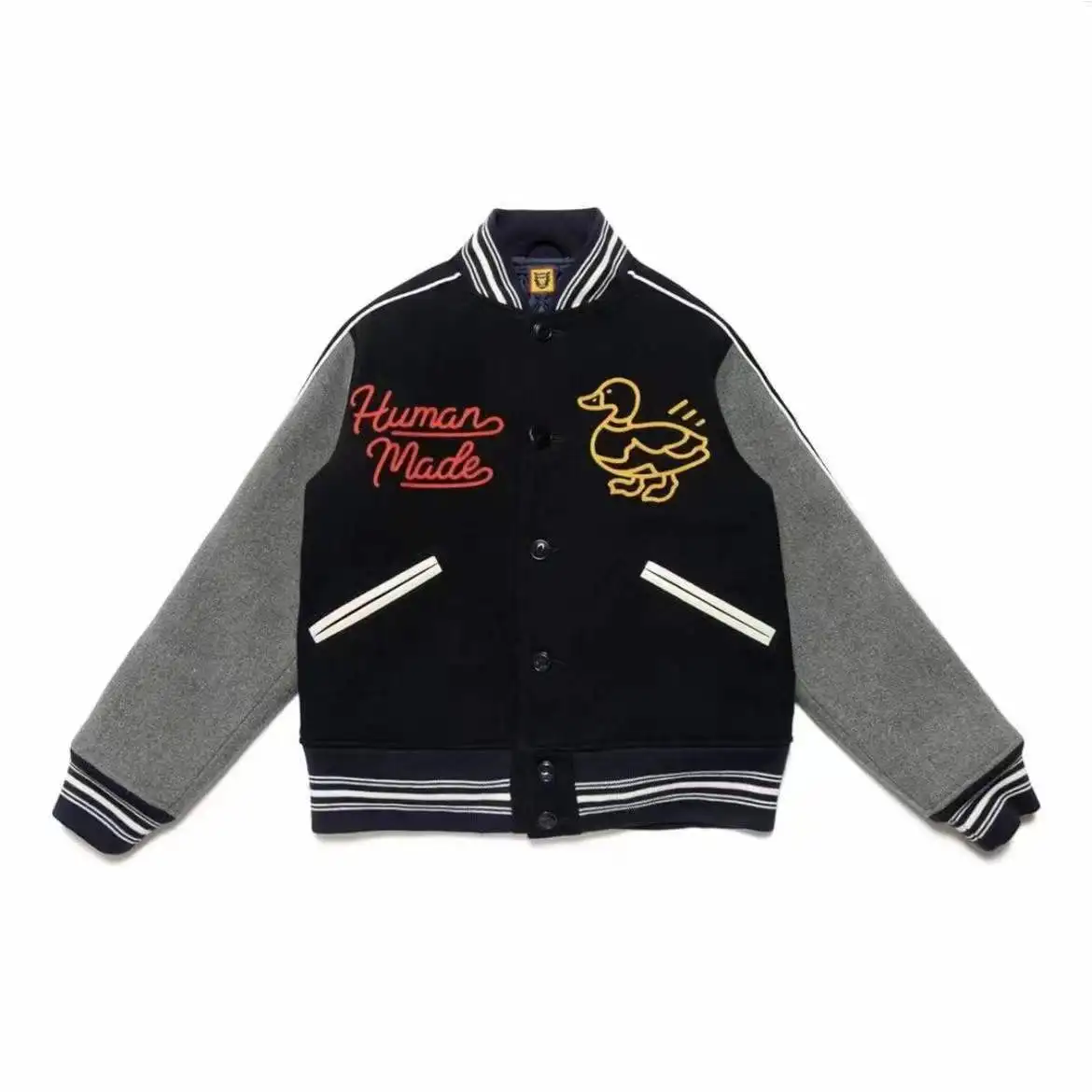 

New luxury 2022 Men Black Human Made Duck Embroidered Varsity Coats & Jackets / Down Coats Cotton warm Winter Thicken A523