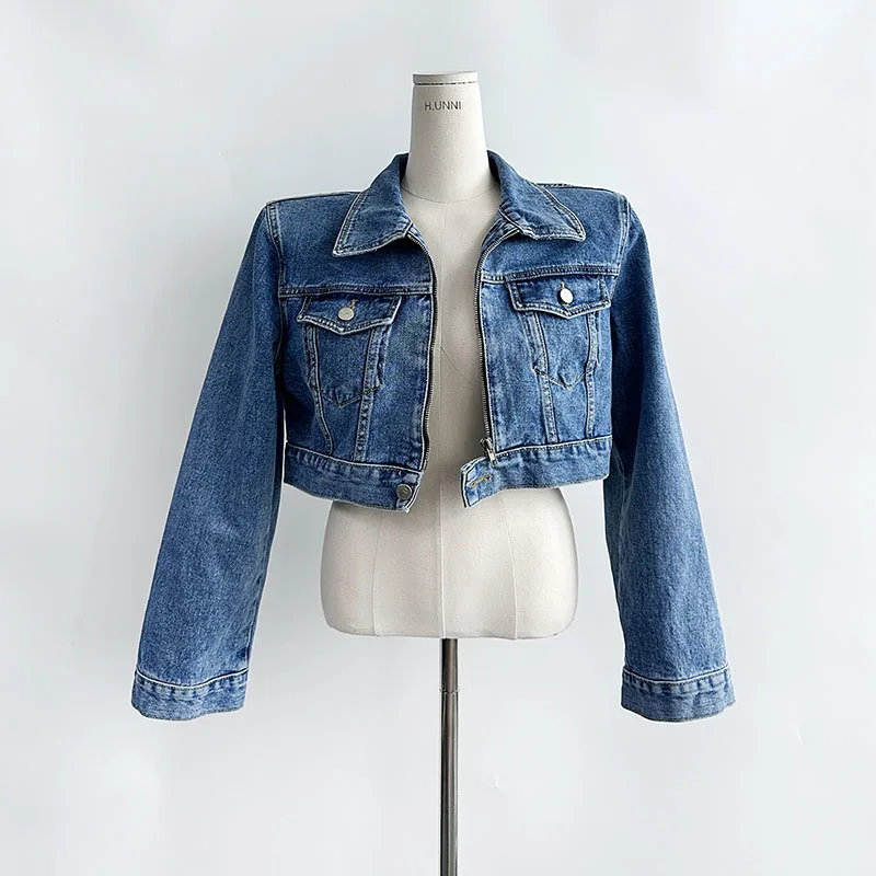 Модное джинсовое пальто с отложным воротником и длинным рукавом свободные