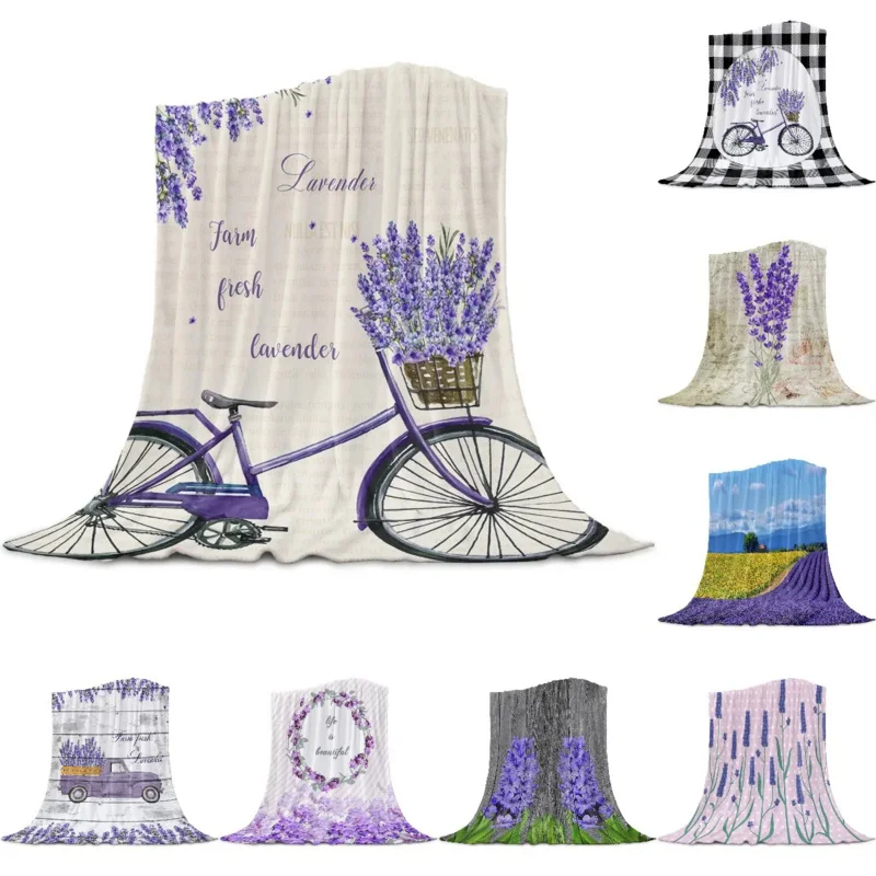 

Farm Purple Fresh Flower Lavender Bicycle Flannel Blankets For Sofa Beds Bedding Room Soft Fleece Blanket Bedspread Home Textile