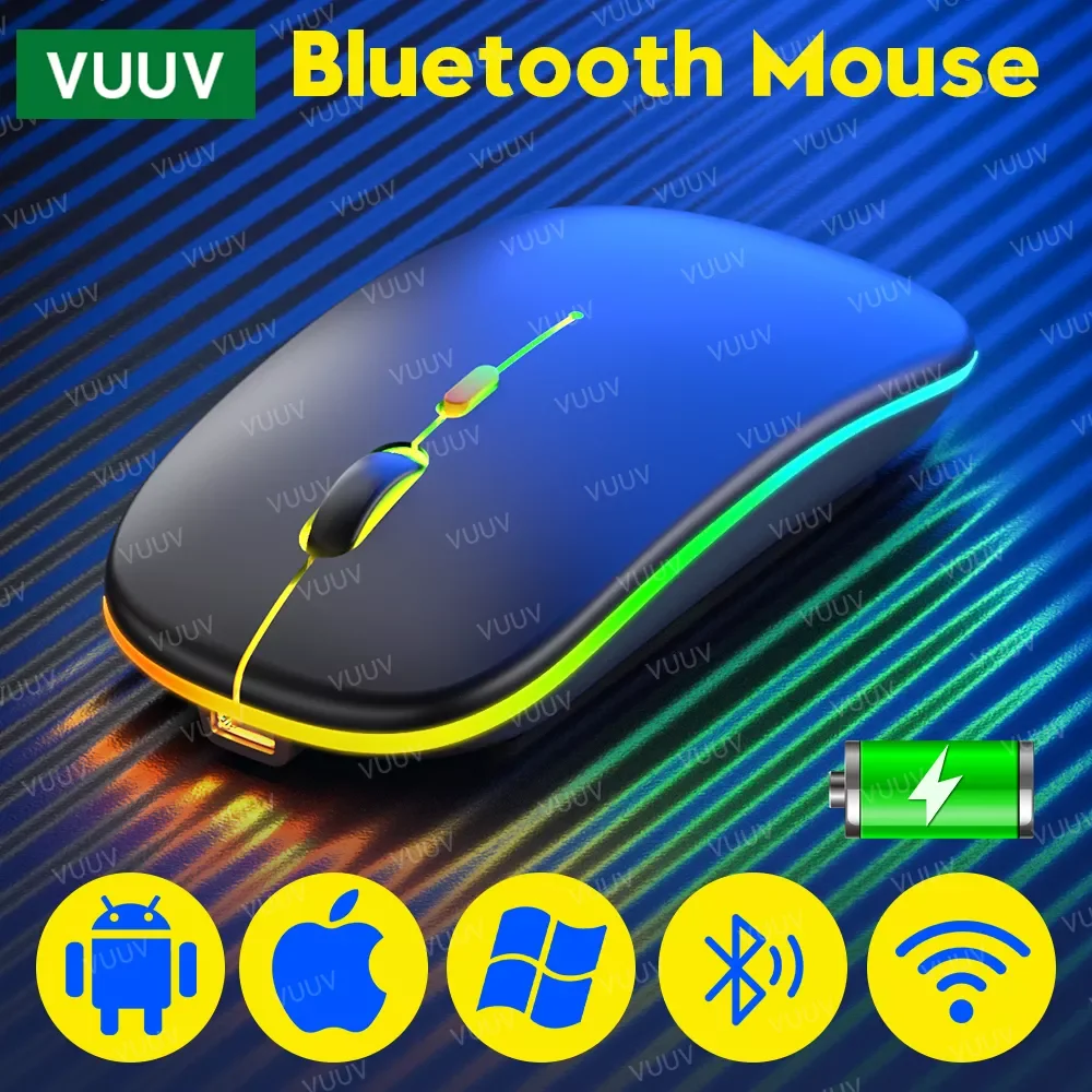 

Bluetooth беспроводная мышь для компьютера, ноутбука, iPad, планшета MacBook с RGB подсветкой, эргономичная Бесшумная перезаряжаемая USB мышь