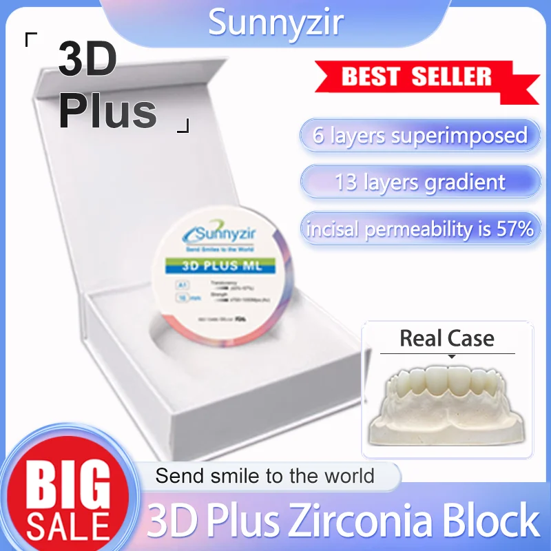 Sunnyzir Translucent 3D Multilayer Plus Zirconia Blocks Discs For Cad Cam Dental Milling Machine