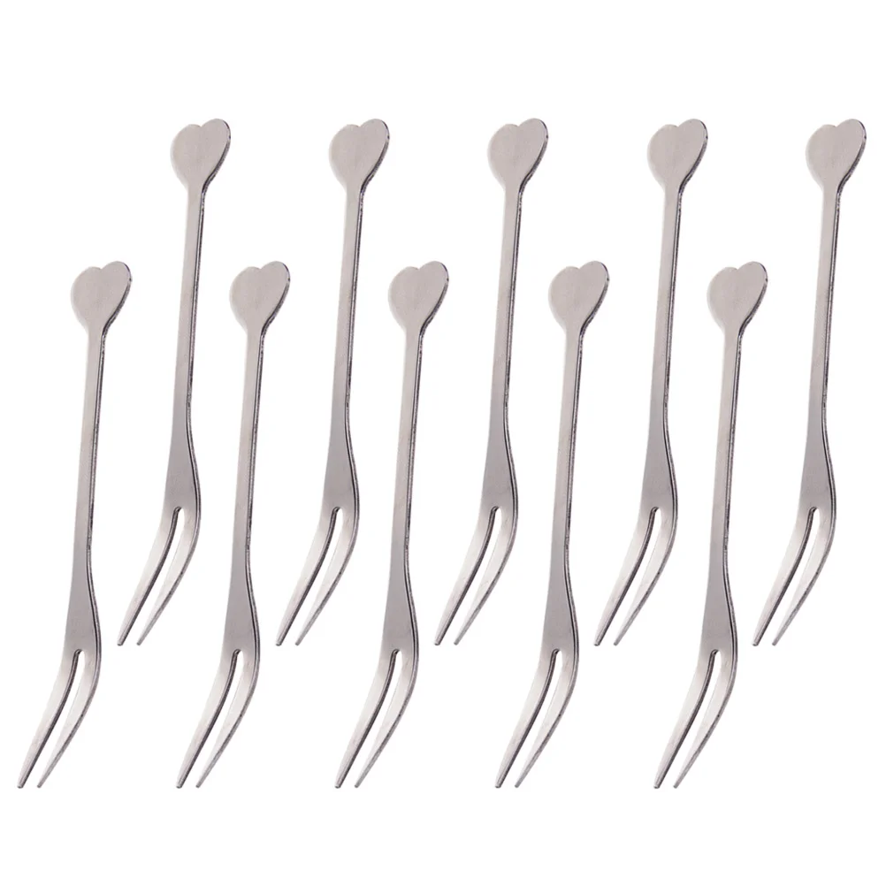 

10pcs Stainless Steel Fruit Fork Heart Shape Fruit Picks Party Supplies for Hotel KTV