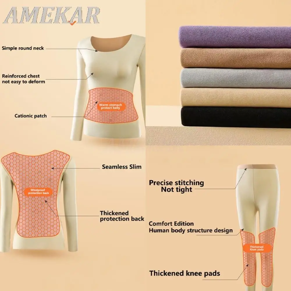 Crewneck Warm Thick Thermal Underwear For Men Women Seamless Long Johns Bottom 2 Pieces Set Ladies Solid Winter Thermo Lingerie