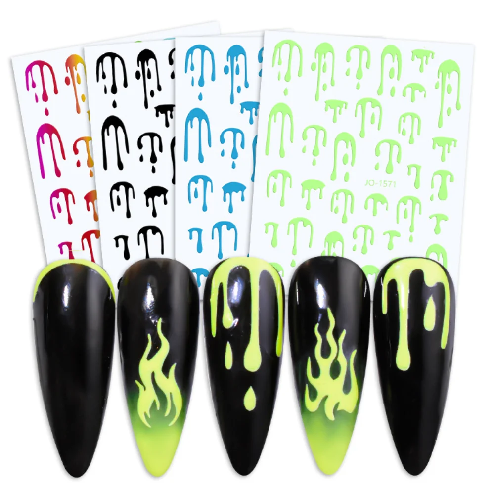 

3D капли воды флуоресцентный ноготь наклейки голографический абстрактный дизайн ногтей 2022 оптом