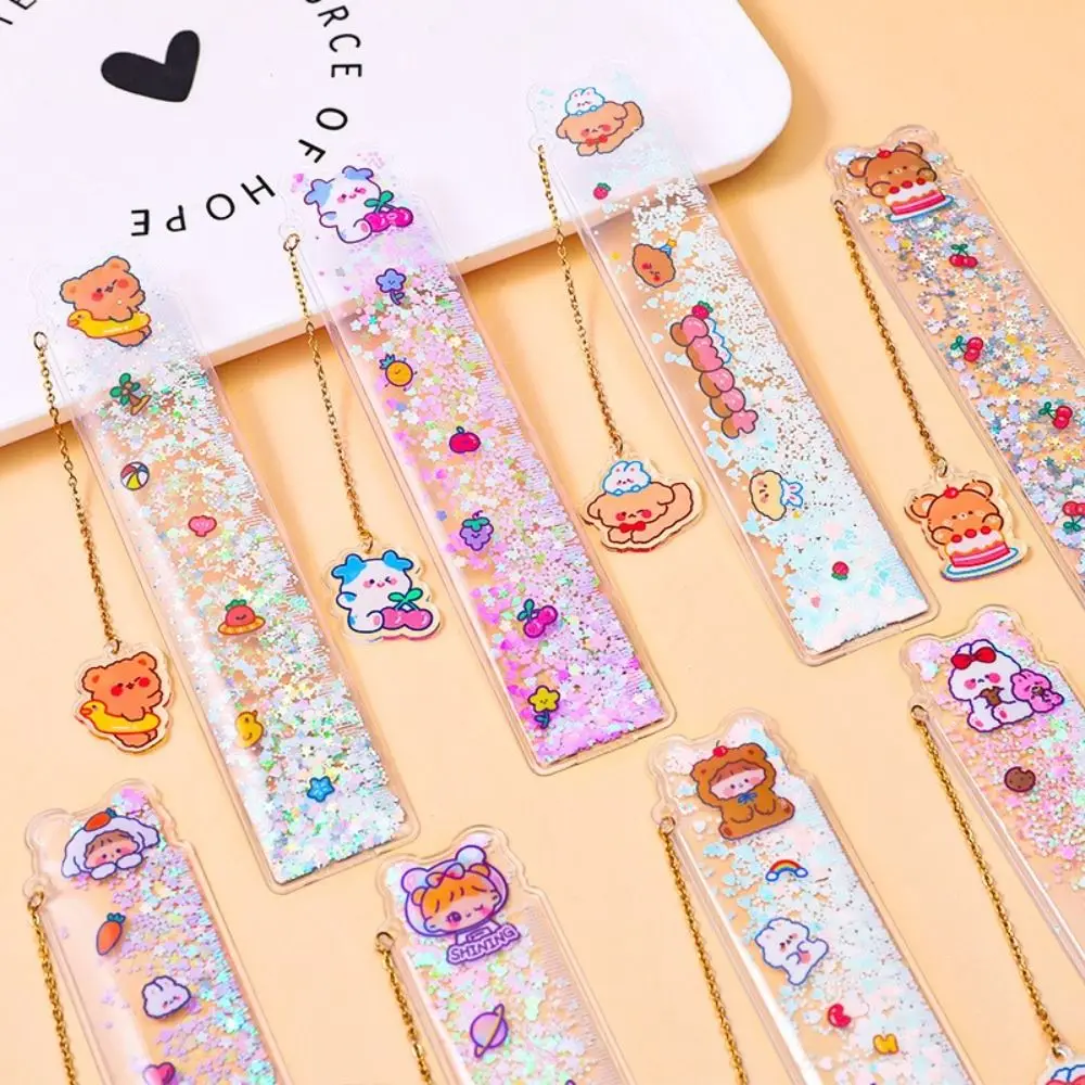

Kawaii INS Students Bear Office Stationery Pendant Rulers Book Markers Dividing Ruler Quicksand Bookmark Ruler