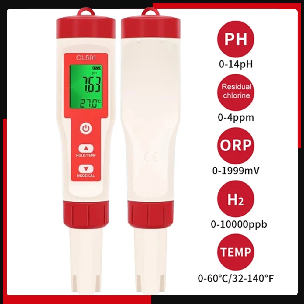 Измеритель PH/CL2/H2/ORP/температуры тестер качества воды для бассейнов питьевой