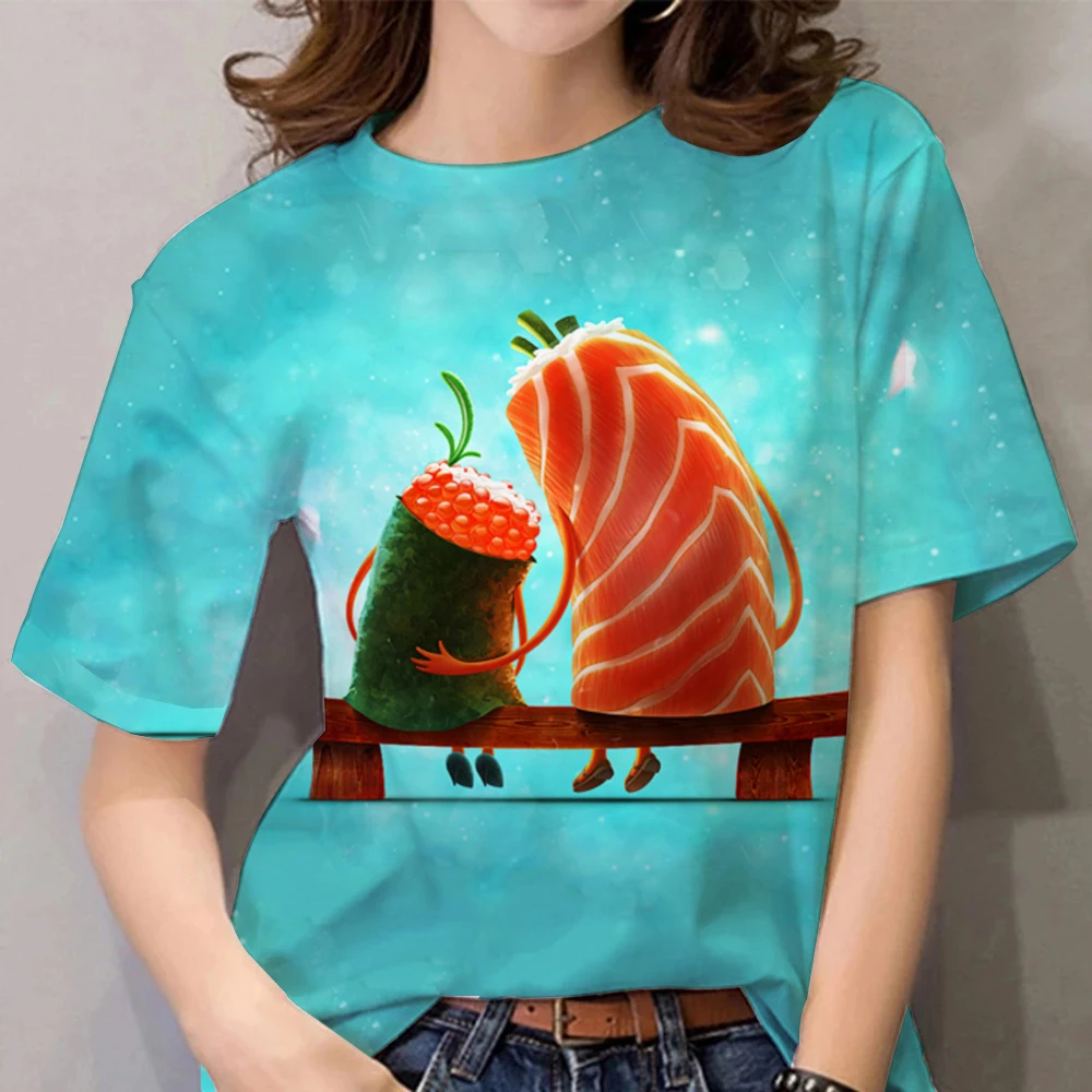 

Новинка 2022, дизайнерская футболка для мужчин и женщин, футболки с 3D принтом вкусной еды, милые летние топы в стиле Харадзюку с суши