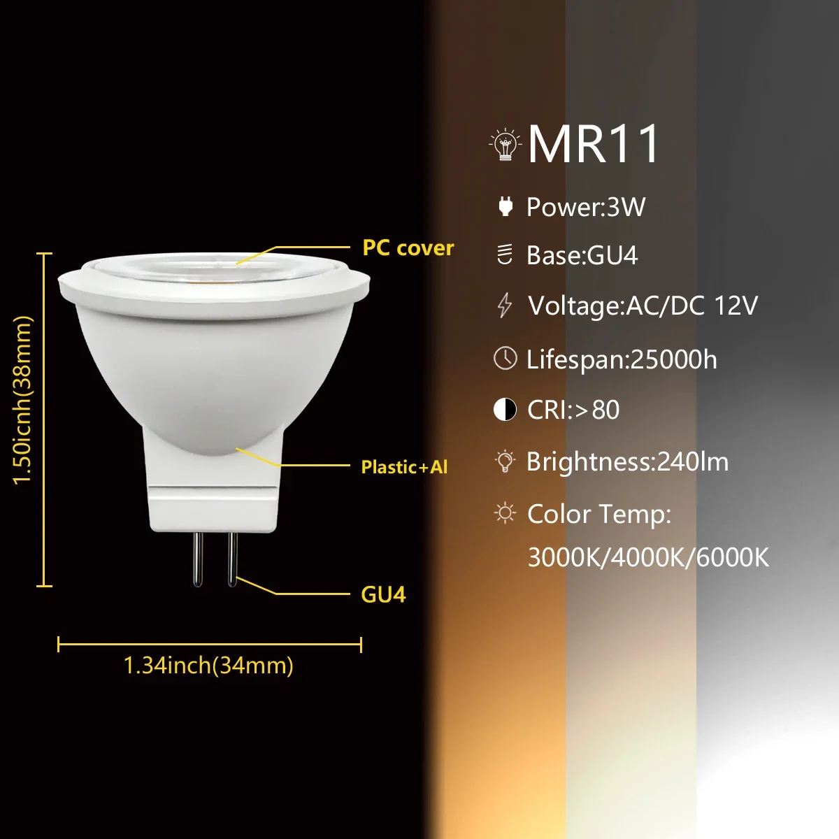 1-10 шт. светодиодный низковольтный точечный светильник MR11 GU4.0 AC/DC 12 В 3 Вт