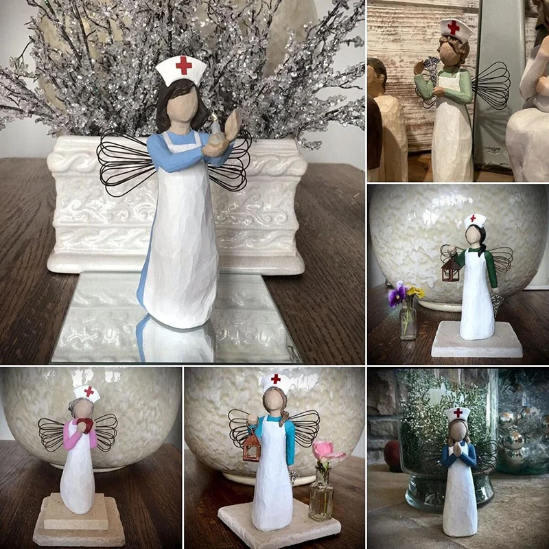 

Nurse Angel Figurine Cathedral Art Angel Statue Resin Crafts Sculpture for Thanksgiving Day Gifts Home Desk Office Decor