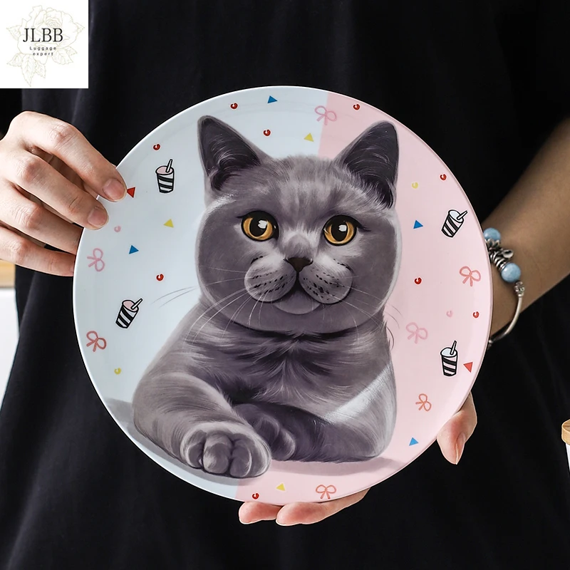 

High Quality Bone China British Shorthair Cat Plate Cute Porcelain Bread Cake Dish Cartoon Dinner Plates Best Gift For Cat Lover
