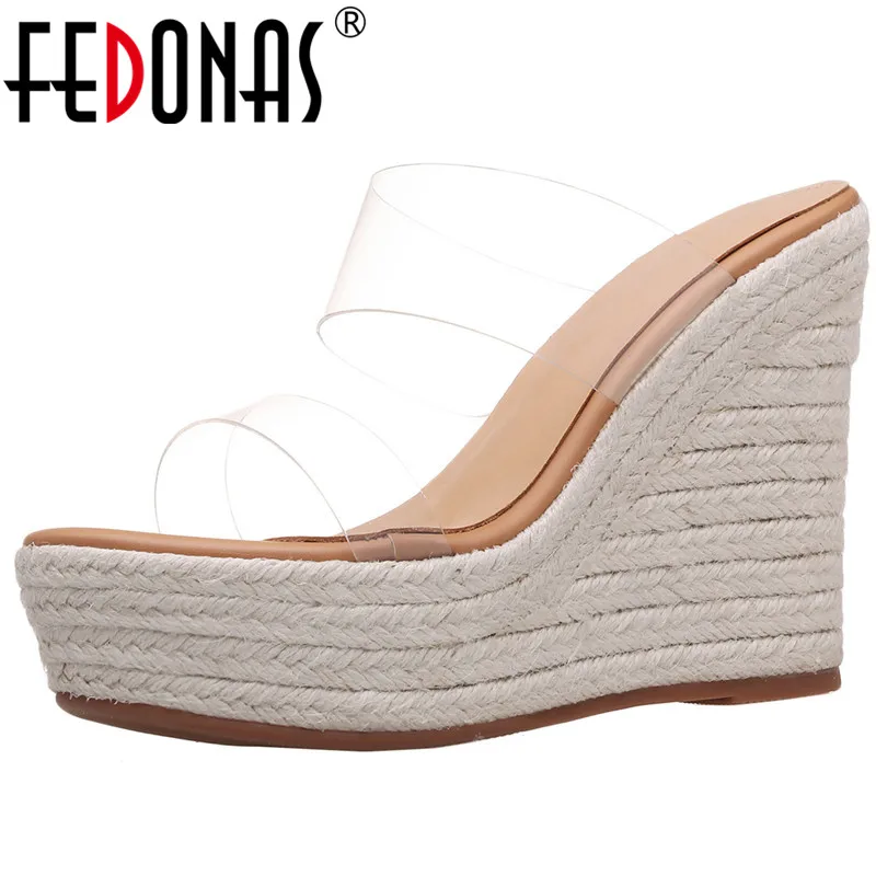 

FEDONAS 2022 Summer New Women Sandals Fashion Concise Transparent Pumps Party Wedding Casual Platforms Wedges Heels Shoes Woman