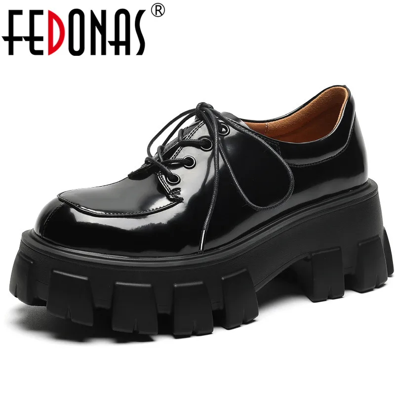 

FEDONAS Chunk Platforms Women Pumps Genuine Leather Thick Heels Working Casual Lace-Up Shoes Woman Spring Summer Fashion Newest