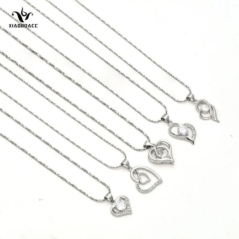 

XiaoboACC S925 Silver Heart Diamond Necklace for Women Stainless Steel Crown Choker Hypoallergenic Pendant Chain Necklaces