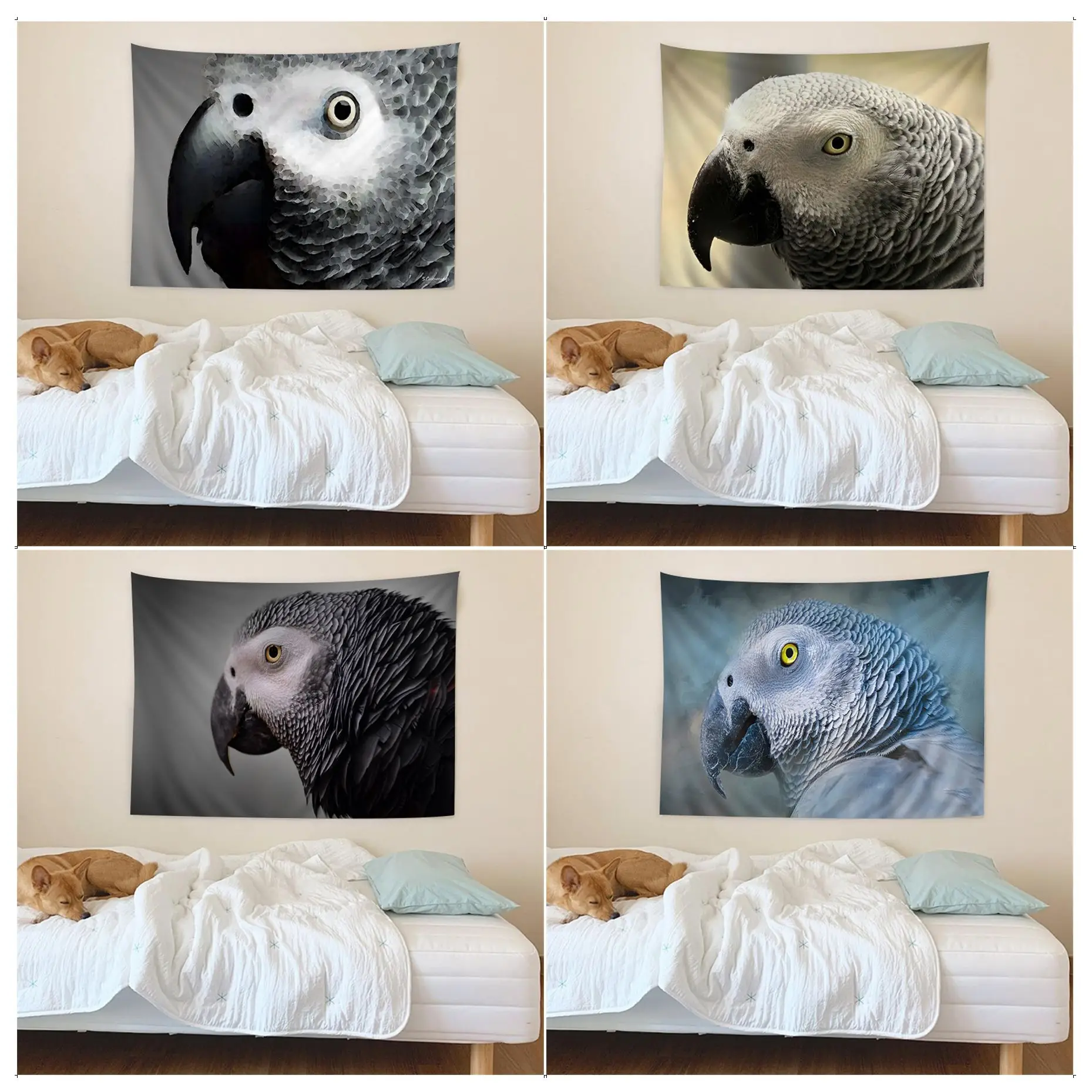 

African Grey Parrot Colorful Tapestry Wall Hanging Art Science Fiction Room Home Decor Wall Art Decor