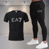 2023 Men's Luxury T-shirt + Pants Suit Brand Short Sleeve Set Luxury Printed Cotton Shirts Jogging Sweatpants Male Sportswear 1
