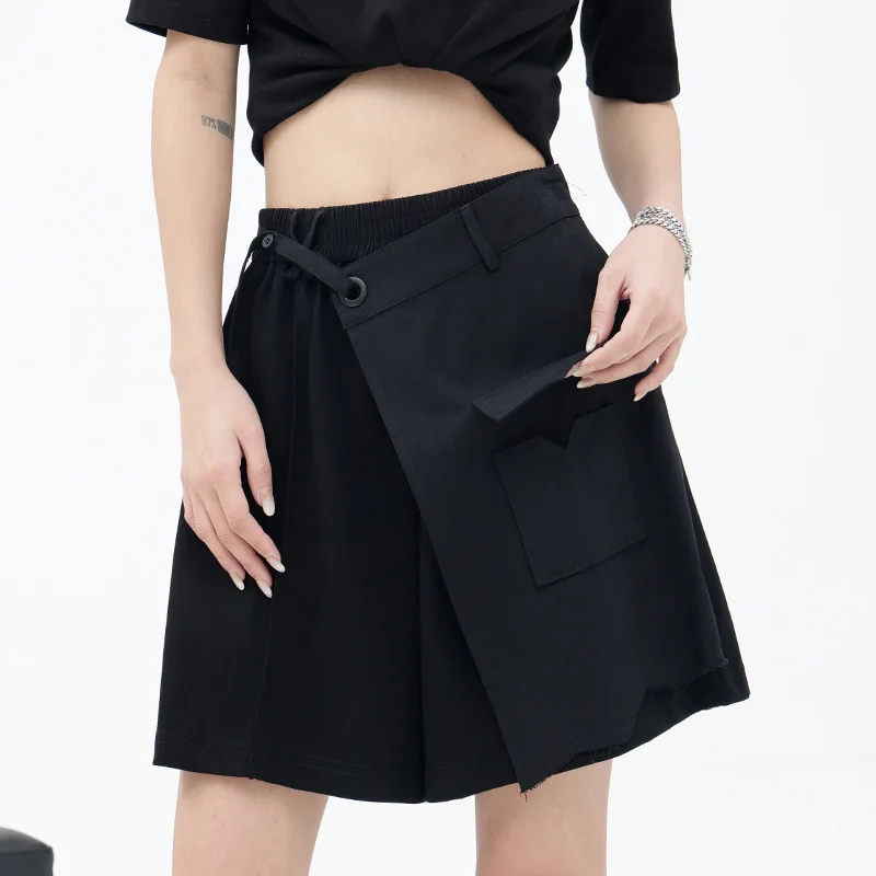 

Women's Black High Waisted Suit Shorts Summer Women's Thin Design Casual Cropped Pants Fake Two Slim Skirt Pants