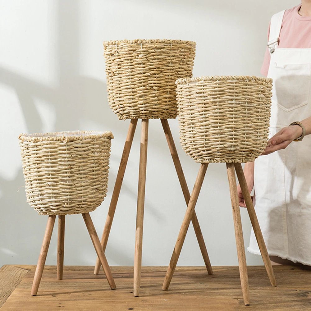 

Floor Vase Plant Stand Wickerwork Flower Pot Holder Display Pot Rack Rattan Stand for Flower Basket Straw Crafts Rustic Decor
