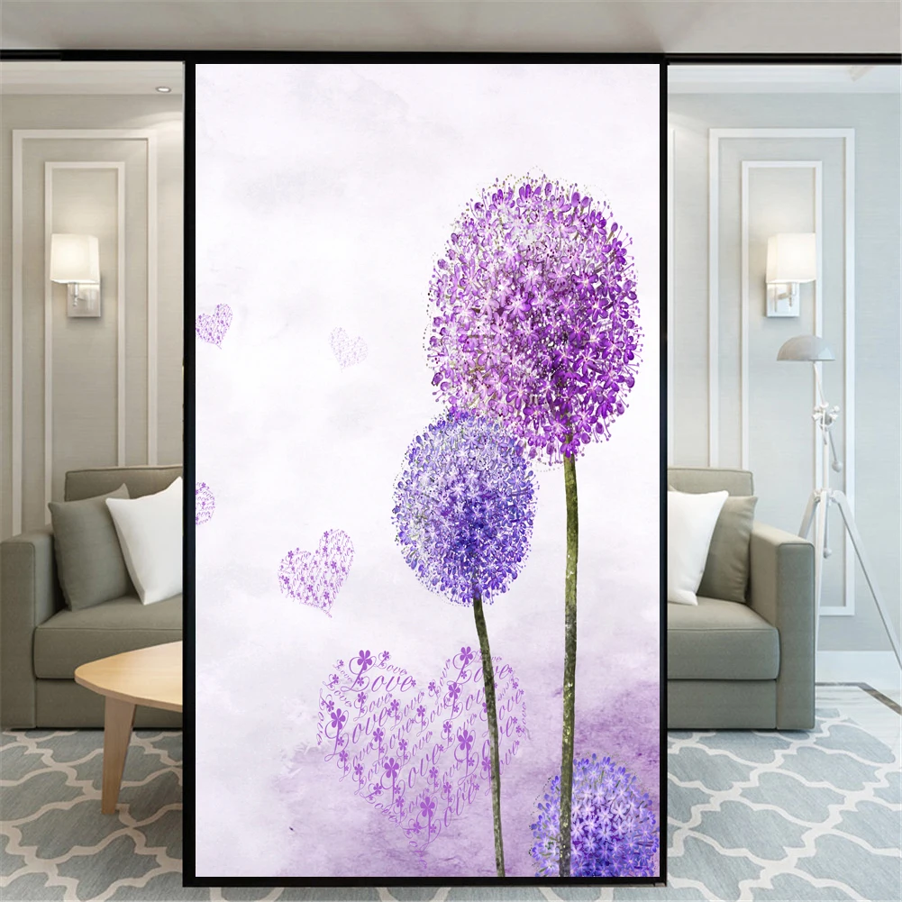 

Privacy Window Film Static Cling No Glue Decorative Purple Dandelion Window Treatments Window Coverings Glass Sticker for Home