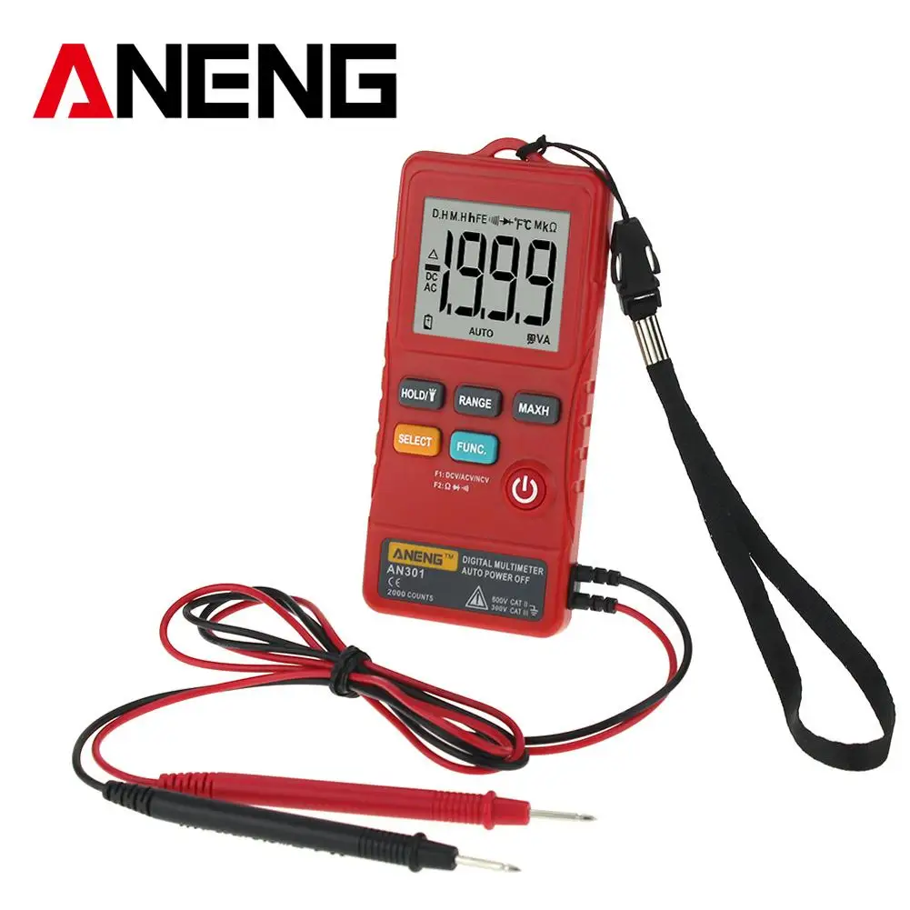 

ANENG AN301 Profesional Mini Digital Multimeter 1999 Counts Ture RMS Card Type AC DC Voltmeter Resistance Meter Tester