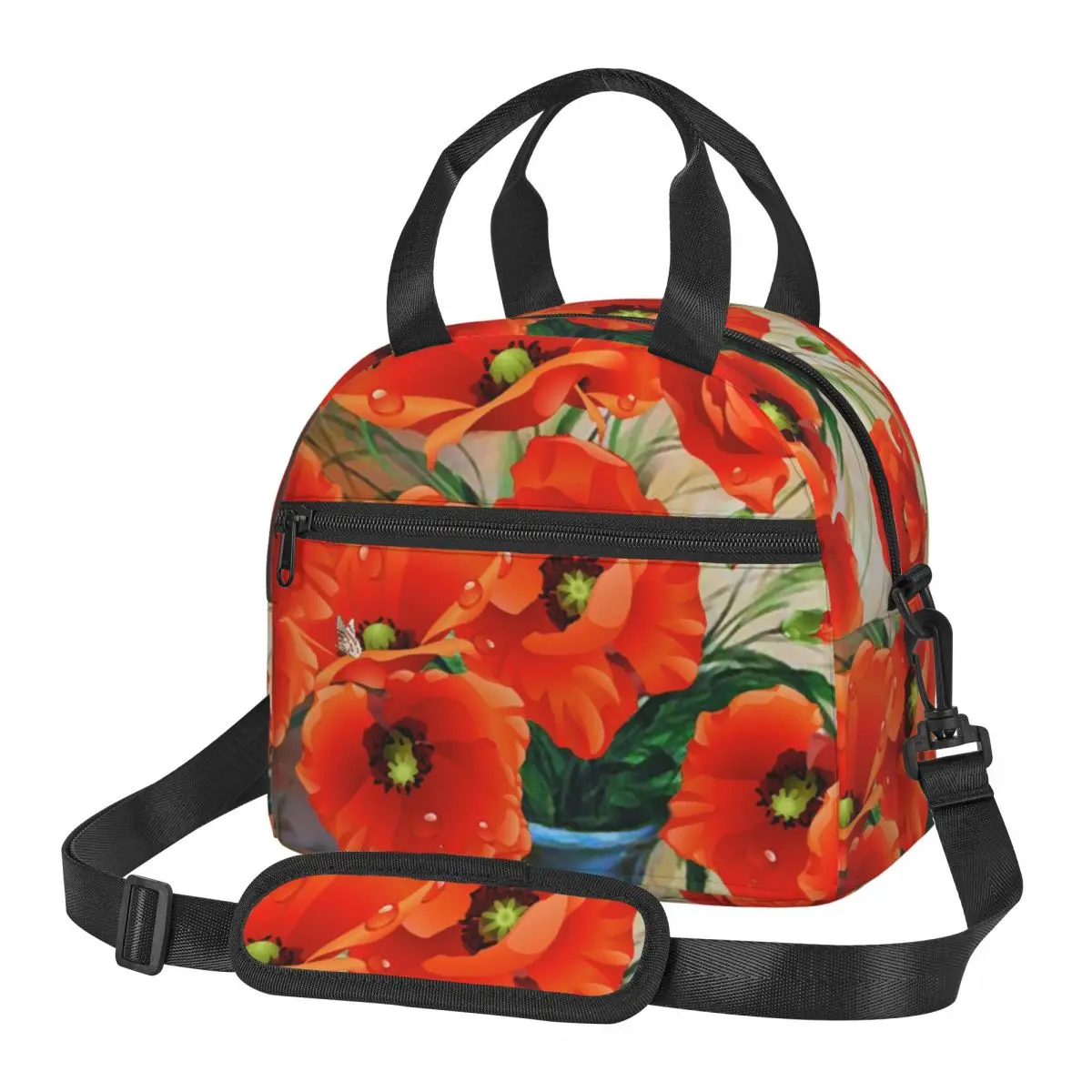 

Insulated lunch bag For Women Kids Poppies Vase Art Cooler Bag Thermal bag Portable Lunch Box Ice Pack