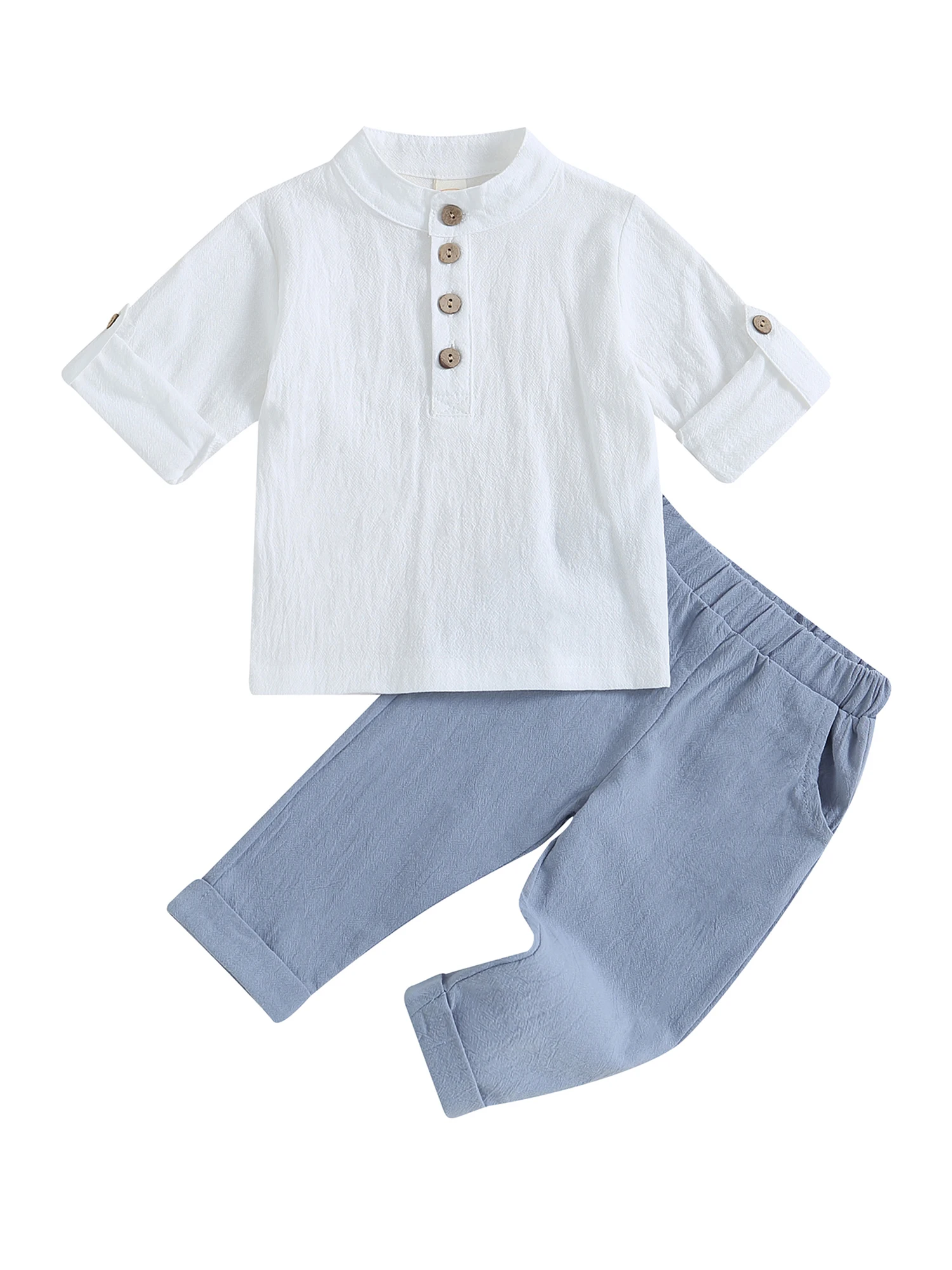 

Karuedoo - Conjunto de ropa de algodón y lino Henley con botones manga larga pantalones casuales A-blanco Verde 3 Años 4