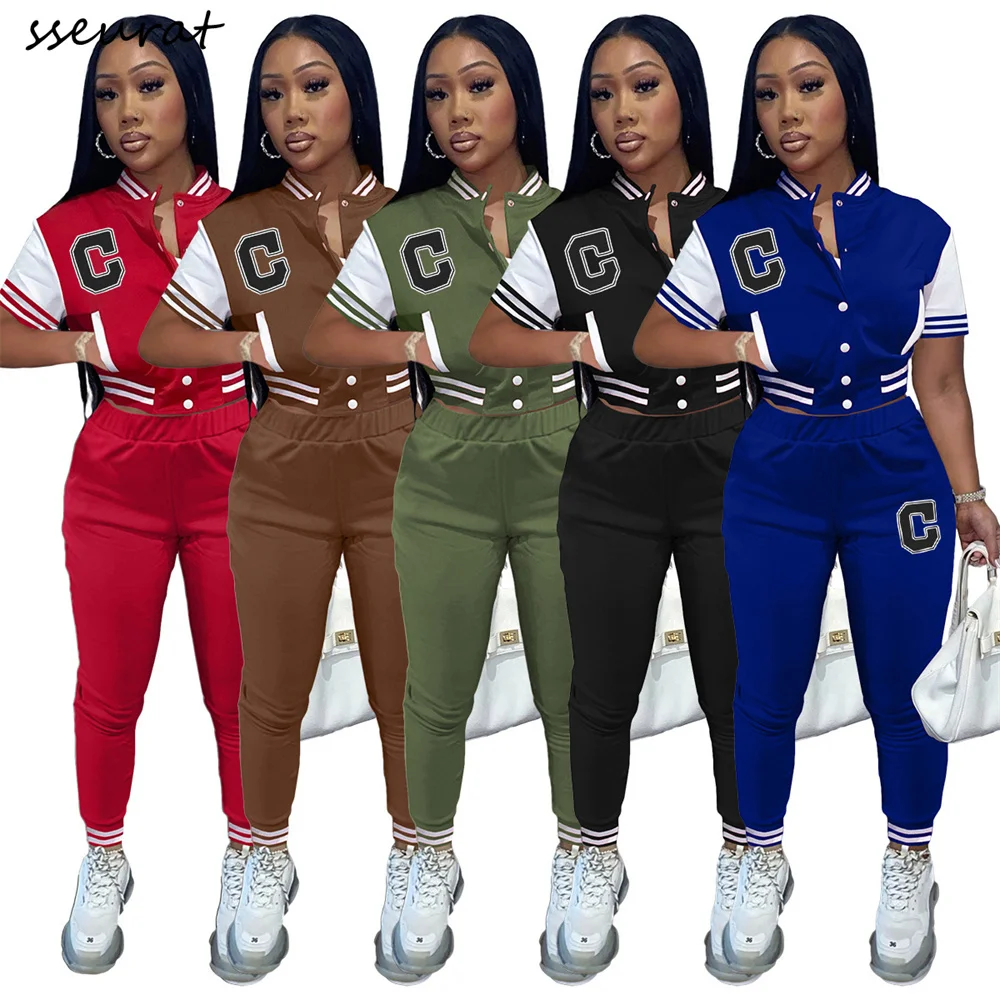 

Женский спортивный костюм для фитнеса и бега SSEURAT, модный лоскутный костюм из двух предметов с блузкой и брюками с короткими рукавами