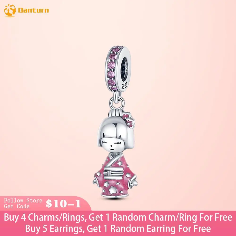 

Danturn 925 Sterling Silver Beads Pink Kimono Girl Charm fit Original Pandora Bracelets Fashion Fine Jewelry Gift