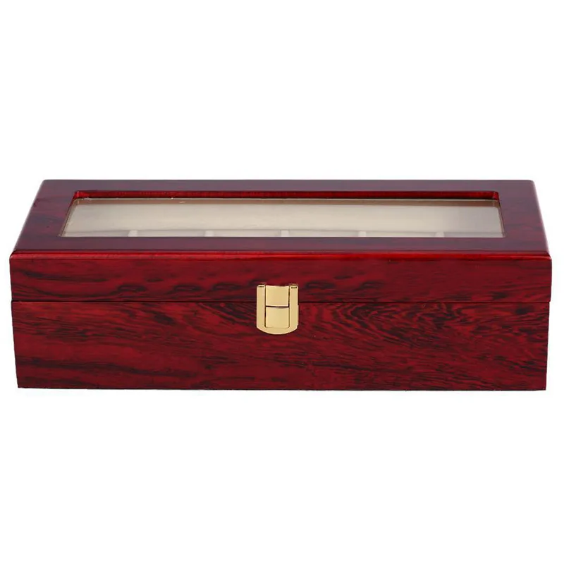 

6 Wood Watch Display Case Box Glass Top Jewelry Storage Organizer Gift Men