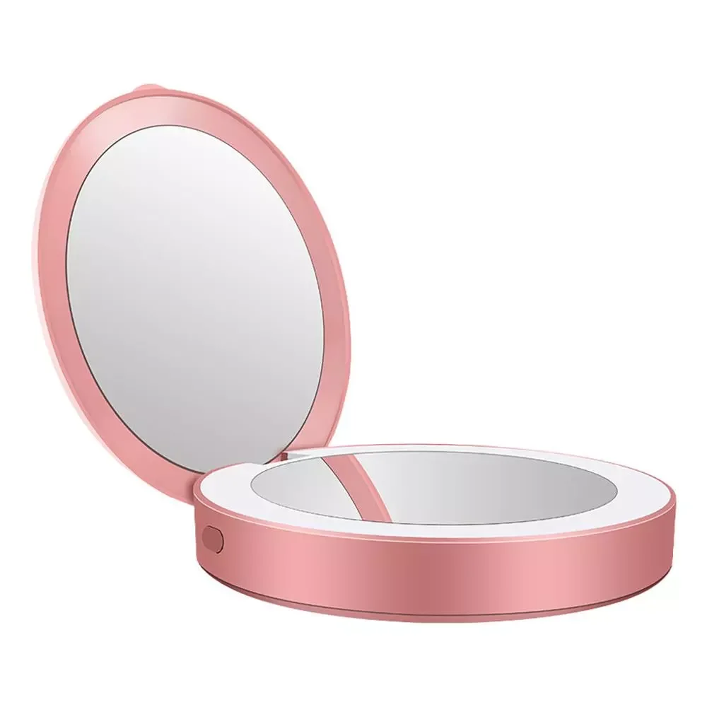 

NEW2023 LED Lighted Mini Makeup Mirror 5X Magnifying Compact Travel Cosmetic Portable Sensing Lighting Makeup Mirror USB FC