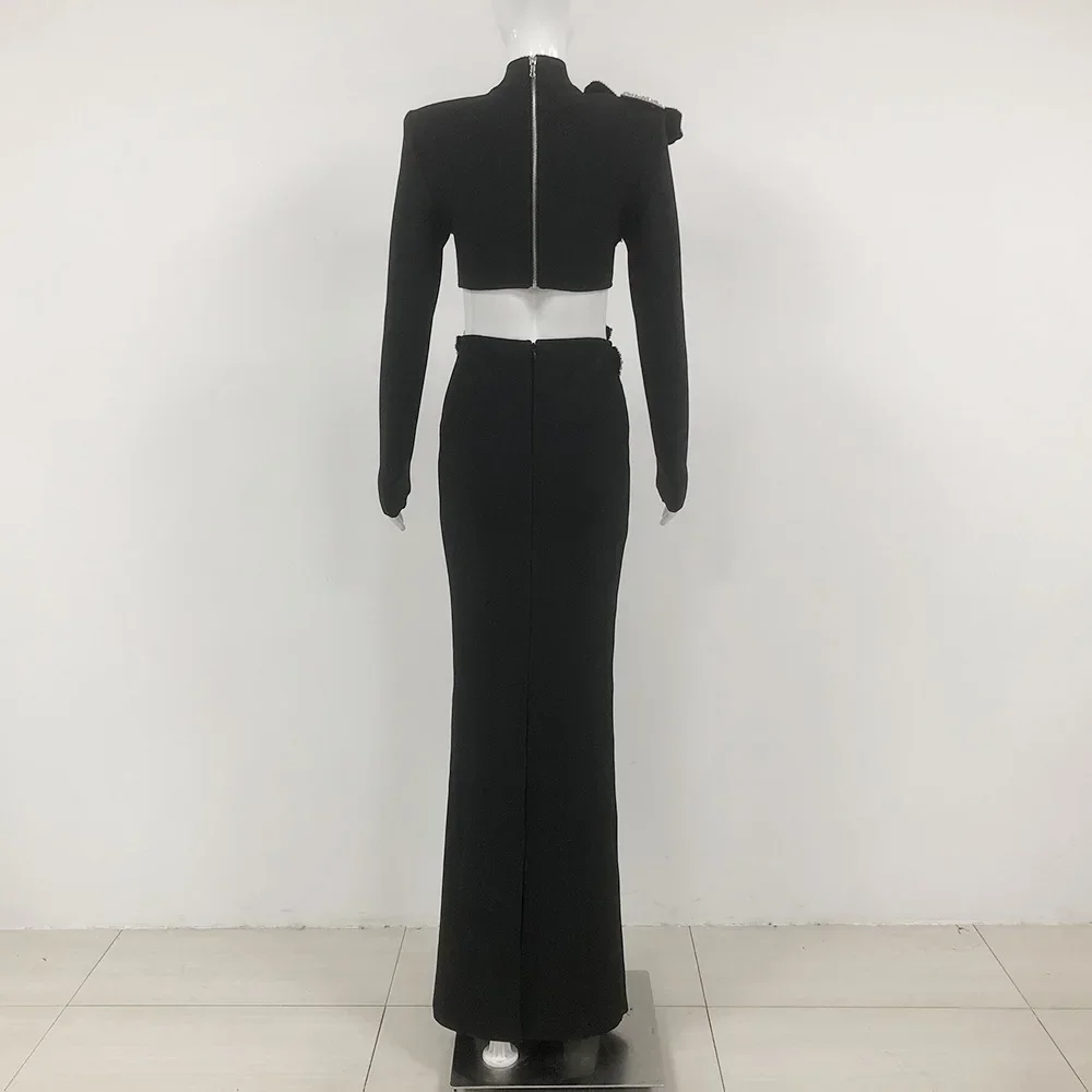 Роскошное сверкающее черное бриллиантовое платье комплект из 2 комплектов