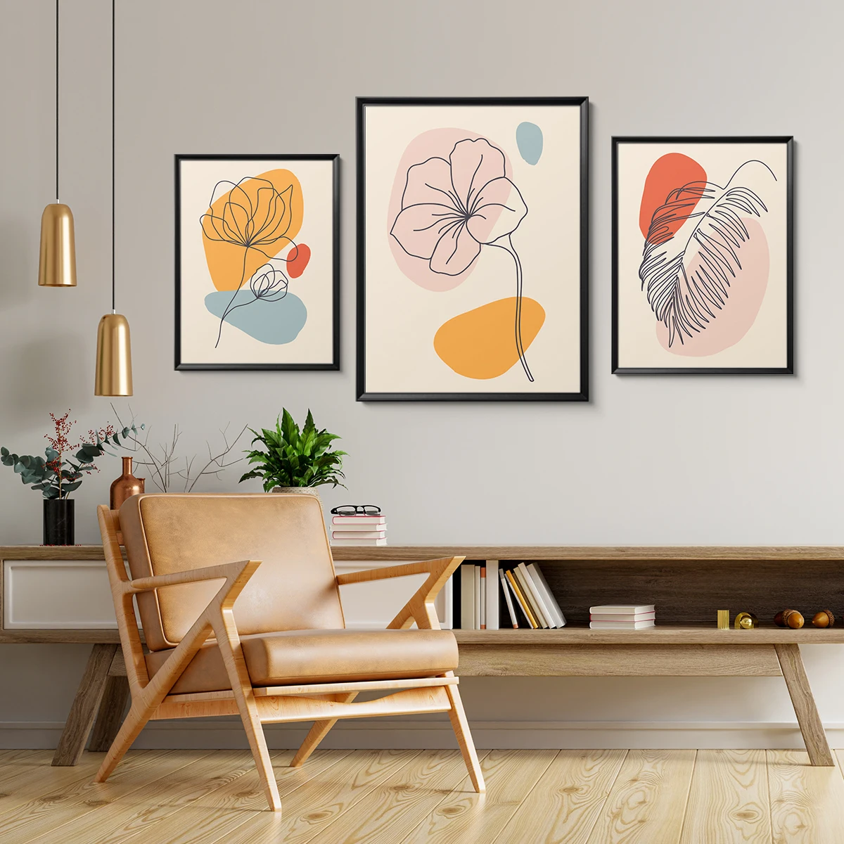 

Abstract Boho contemporary hand drawn line minimalis botanical Canvas Painting Nordic For Living Room Wall Decor Decoration