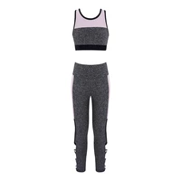 kids girls yoga dance sport suit workout gymnastics outfits mesh patchwork sports bra vest crop top with pants leggings set