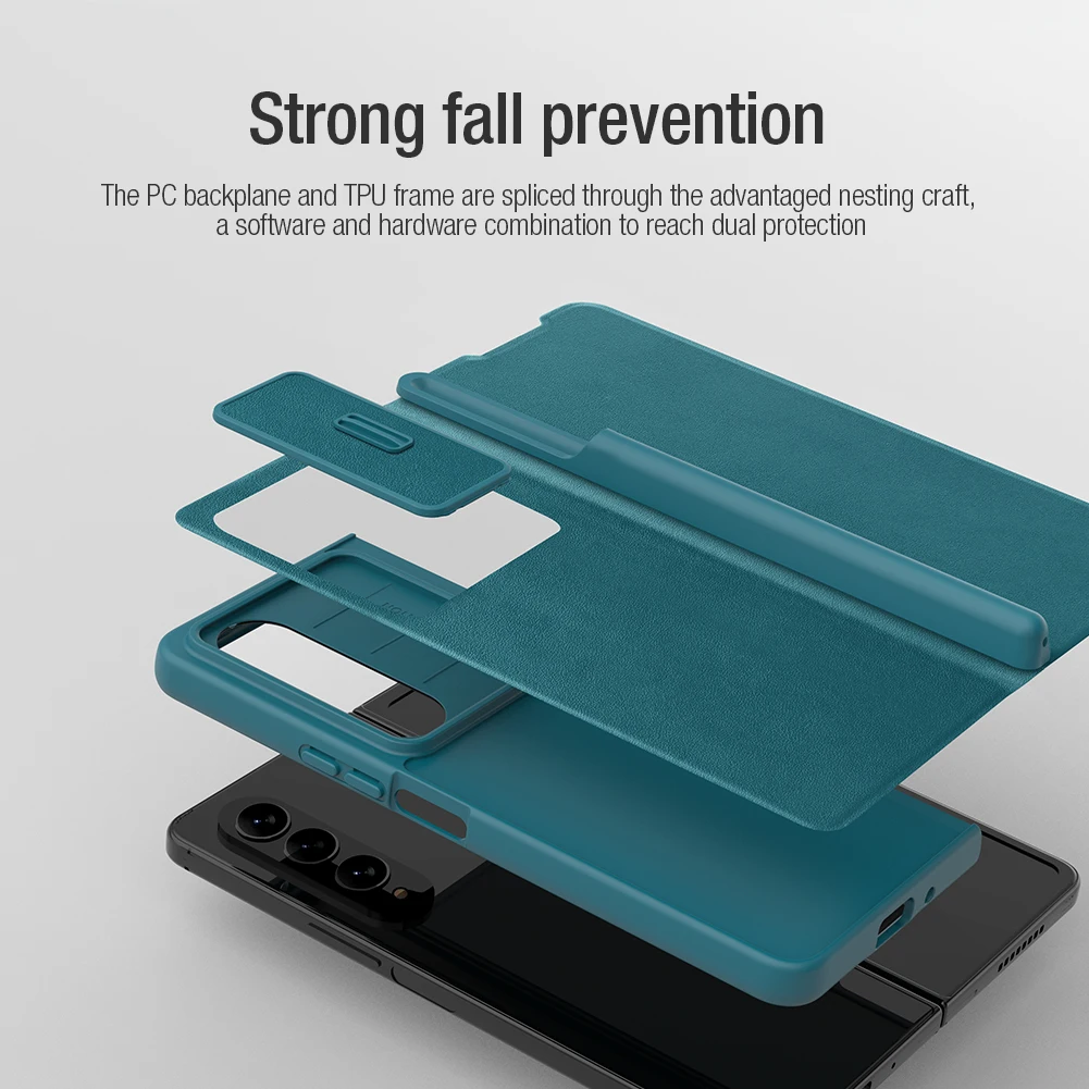 For Samsung Galaxy Z Fold 4 5G Case NILLKIN Qin Flip Leather Kickstand With S-Pen Pocket For Z Fold 4 Slide Camera Back Cover
