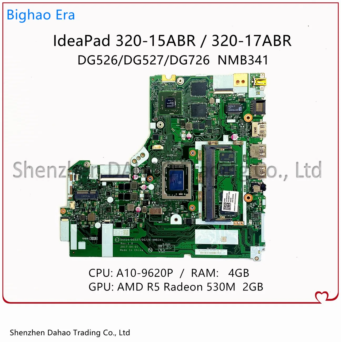 

DG526 DG527 DG726 NMB341 NM-B341 For Lenovo IdeaPad 320-15ABR Laptop Motherboard A10-9620P 4GB-RAM R5 530M 2G-GPU 5B20P11090