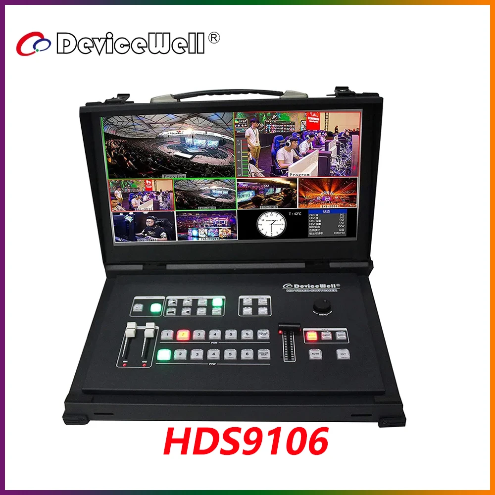 Видеопереключатель Devicewell HDS9106 9106 с монитором, 6-канальное руководство, 4 SDI + 2 HDMI переключателя для новых медиа, экран прямых трансляций