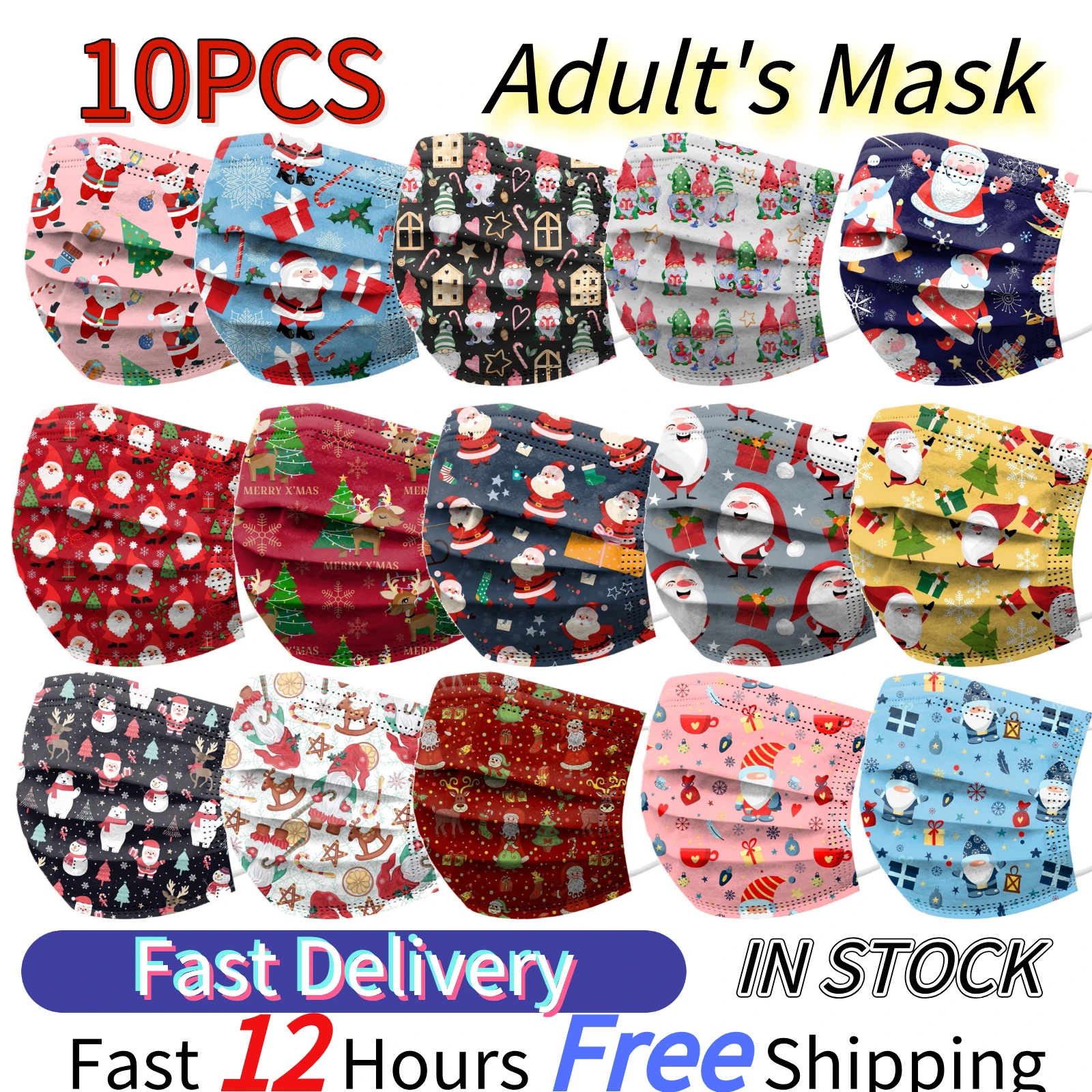 10 шт. рождественские маски для взрослых 3-слойные принты маска Рождественская