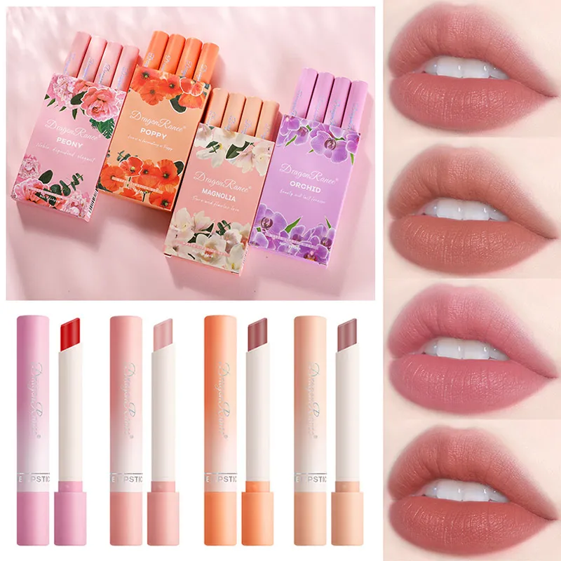 

4Pcs Cigarette Lipstick Set Matte Red Tint For Lip Makeup Long Lasting Easy To Color Lip Gloss Waterproof Lip Balm Kit Cosmetic