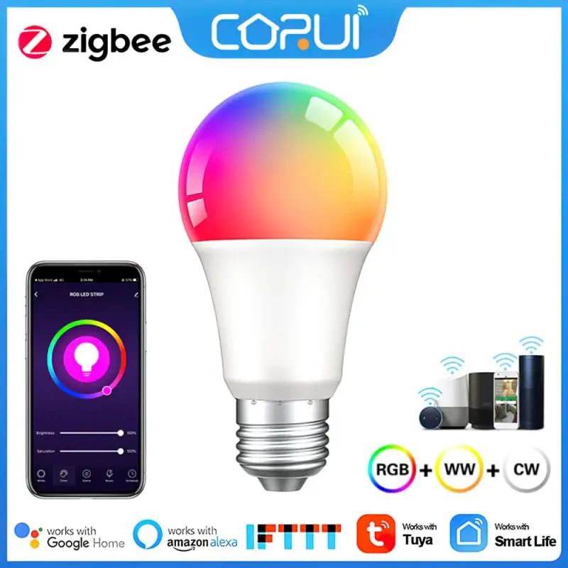 

Умная лампа Светодиодная Tuya Zigbee3.0, меняющая цвет, RGBCW, 18 Вт, E27, 110 В, 220 В