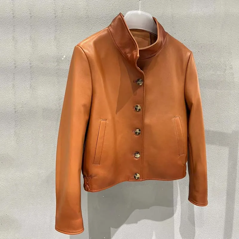 Женская куртка из натуральной овечьей шкуры винтажное пальто оранжевого цвета с