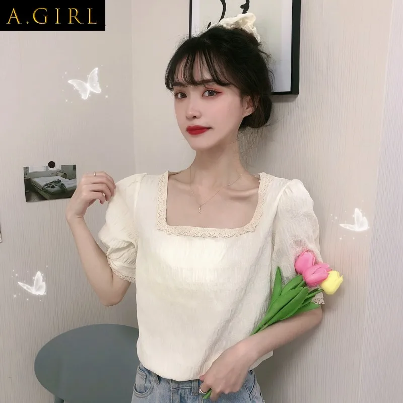 

Lace Blouses for Women Lovely Tender Sweet 2022 Summer Females Tops Mujer Harajuku Girlish Korean Style Stylish Students Casual