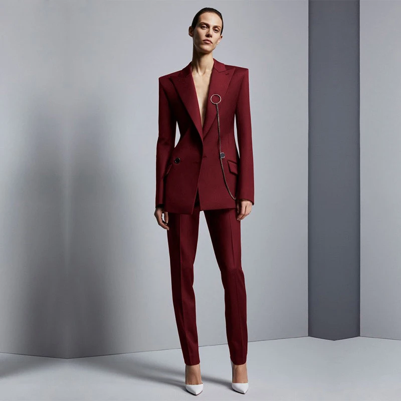 

Burgundy Jacket+pants Women Business Suits Office Uniform Designs Women Elegant Formal Ladies Trouser Suit 2 Piece Sets Custom
