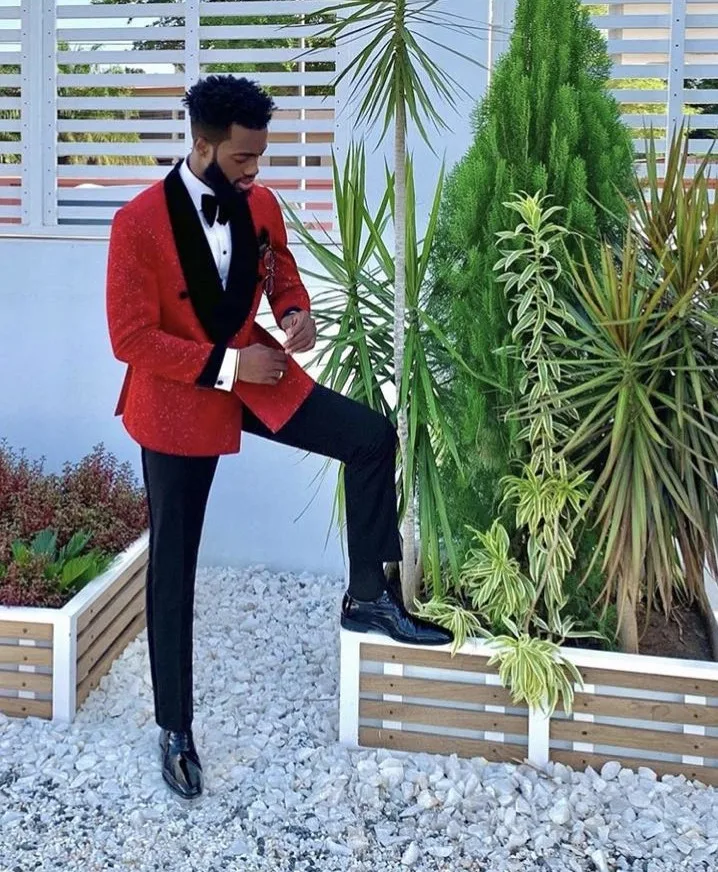 Блестящие красные мужские костюмы с красивым дизайном приталенные Свадебные