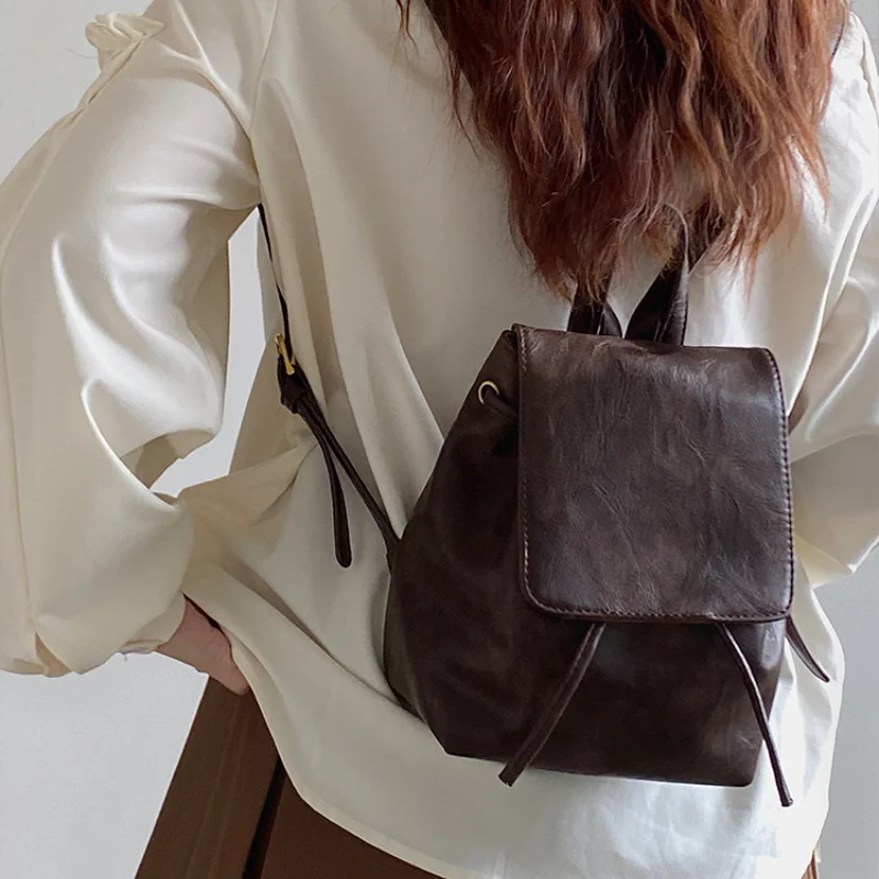 

Винтажный женский маленький рюкзак, школьный ранец для девушек в студенческом стиле, однотонные сумки на плечо из искусственной кожи, дамские сумки-тоуты с ручками