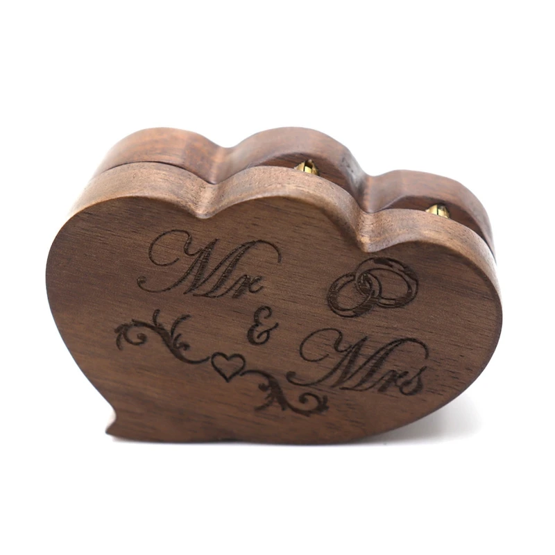 

Double Wood Ring Box for 2 Rings Engagement Proposal Wedding Ceremony Ring Bearer Box Engraved Mr & Mrs Ring Storage 124A