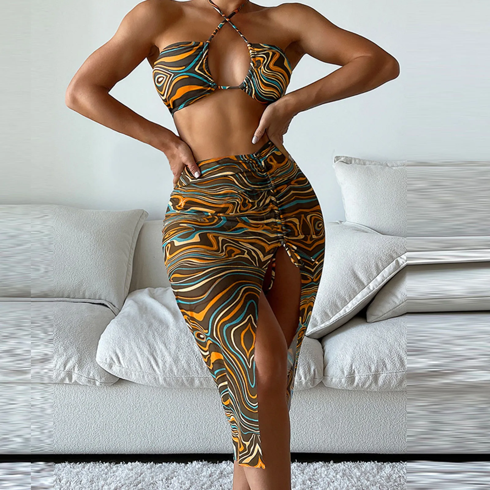 

Модная женская сексуальная пляжная одежда на бретельках с открытой спиной женский купальник 2023 новый купальник бикини